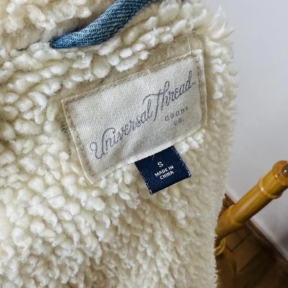 Universal Thread Denim Jacket with Sherpa Lining Partial